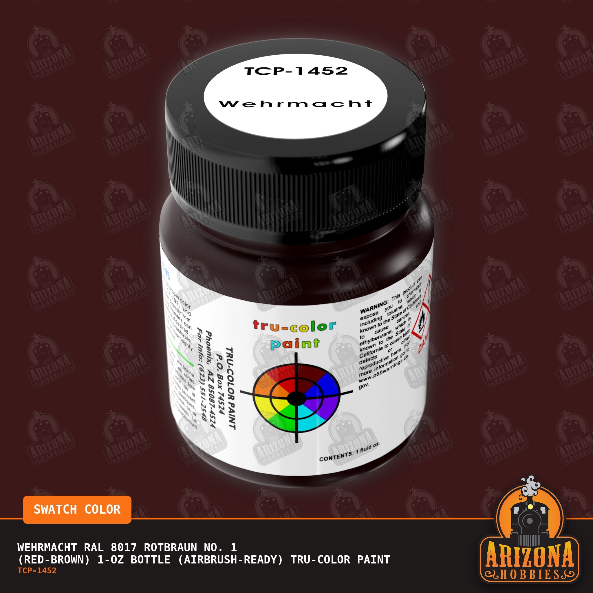 Wehrmacht RAL 8017 Rotbraun No. 1 (RED-BROWN) 1-oz bottle (Air-brush) Tru-Color Paint-with color swatch-Arizona Hobbies