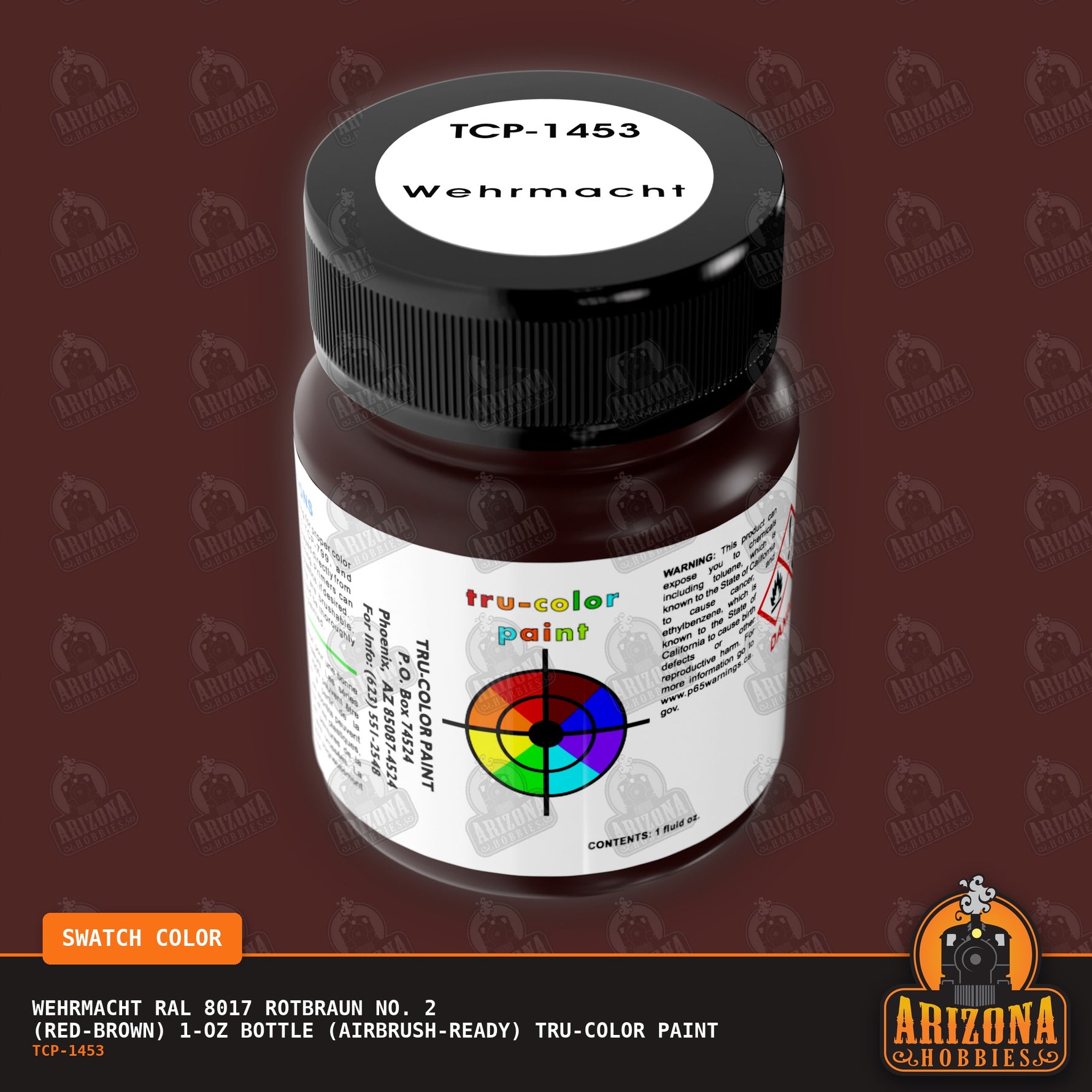 Wehrmacht RAL 8017 Rotbraun No. 2 (RED-BROWN) 1-oz bottle (Air-brush) Tru-Color Paint-with color swatch-Arizona Hobbies