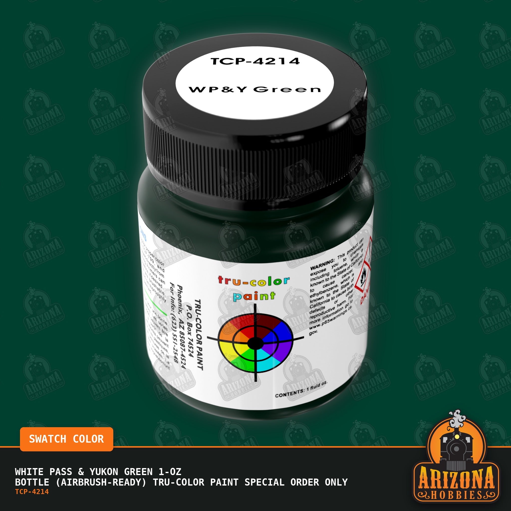 White Pass & Yukon GREEN 1-oz bottle (Air-brush) Tru-Color Paint SPECIAL ORDER ONLY-with color swatch-Arizona Hobbies