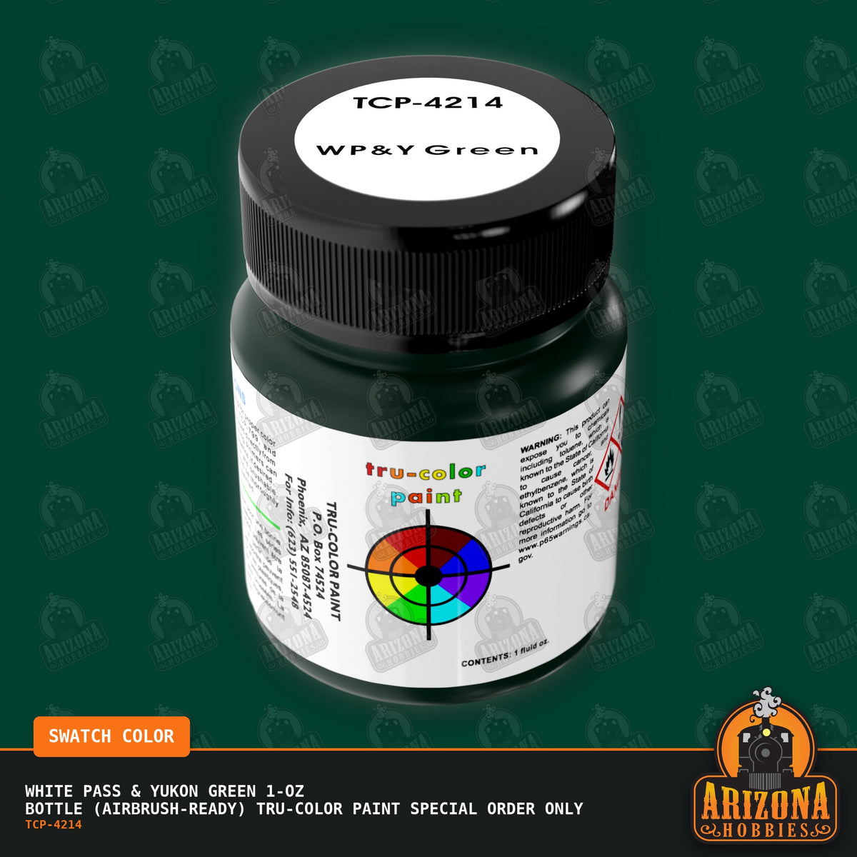 White Pass & Yukon GREEN 1-oz bottle (Air-brush) Tru-Color Paint SPECIAL ORDER ONLY-with color swatch-Arizona Hobbies