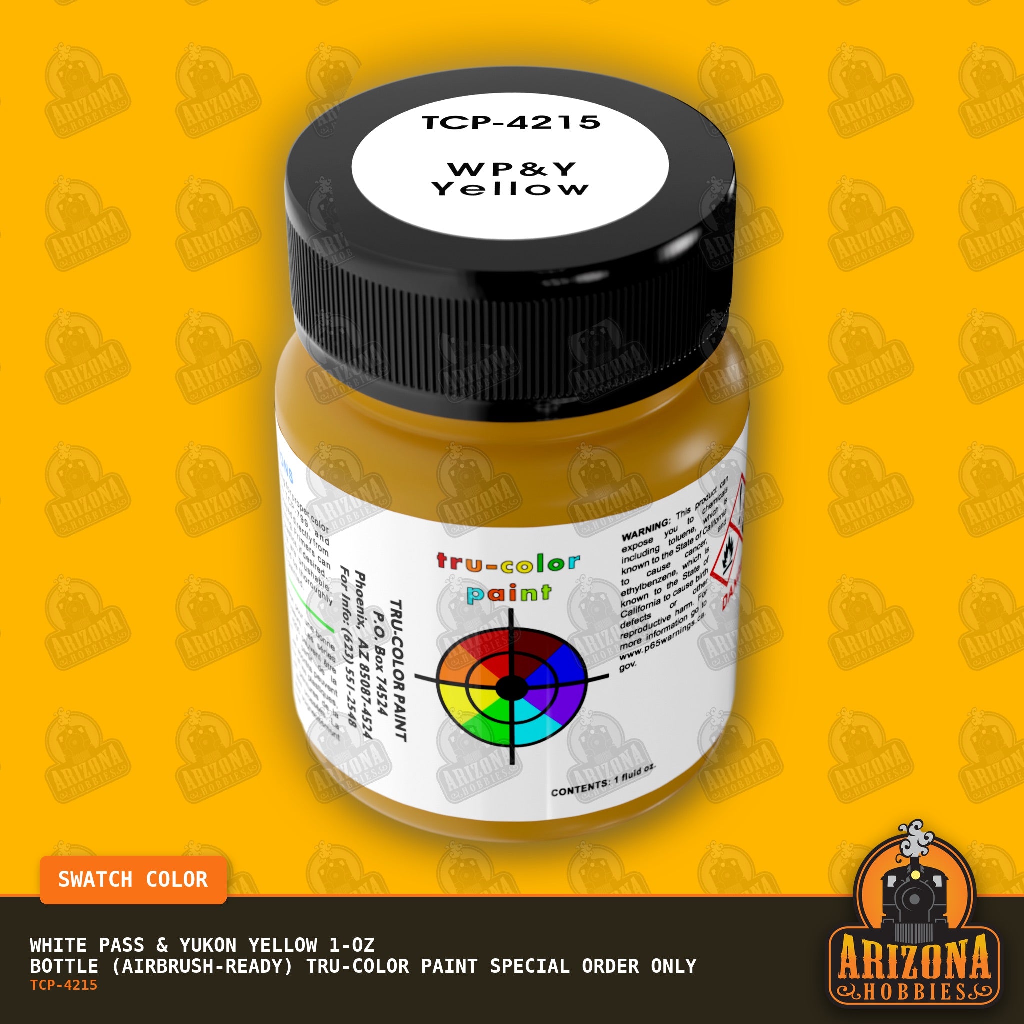 White Pass & Yukon YELLOW 1-oz bottle (Air-brush) Tru-Color Paint SPECIAL ORDER ONLY-with color swatch-Arizona Hobbies