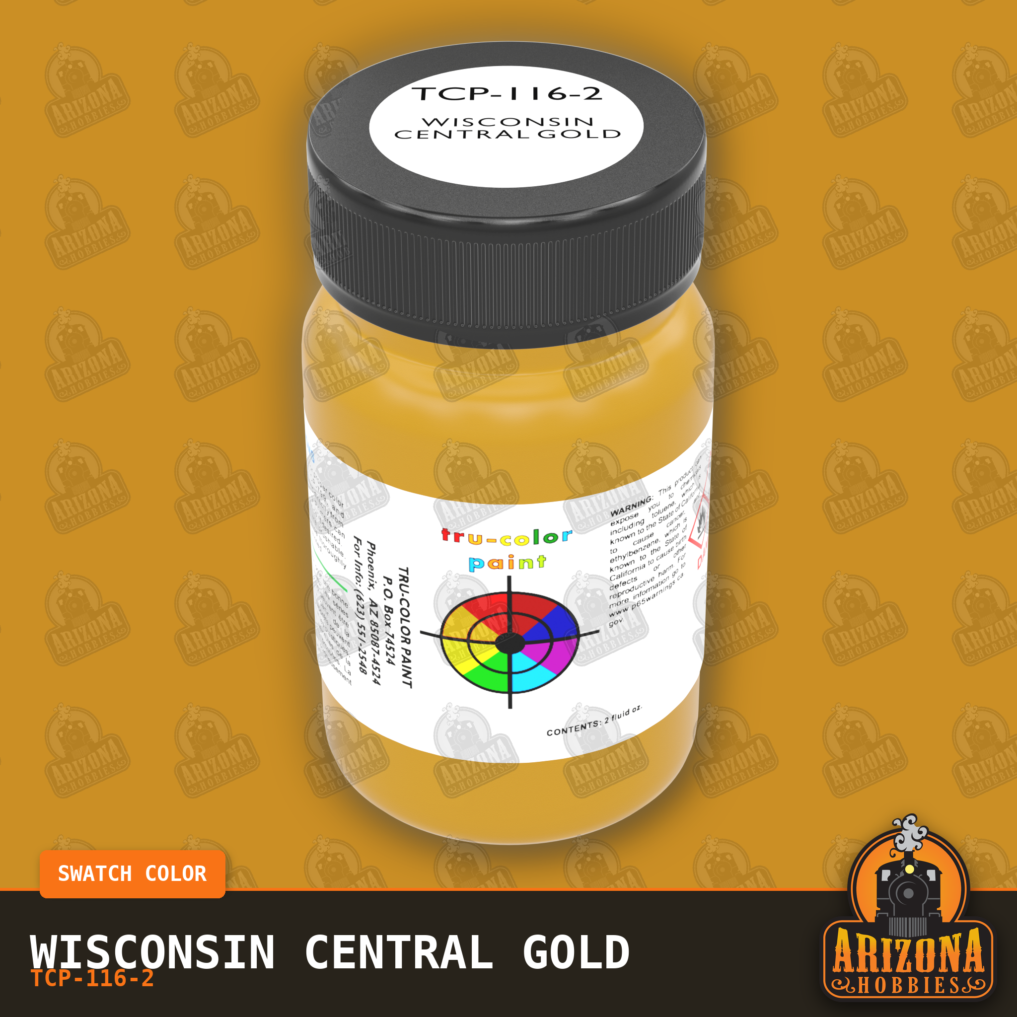 Wisconsin Central GOLD 2-oz bottle (Air-brush) Tru-Color Paint SPECIAL ORDER ONLY-with color swatch-Arizona Hobbies