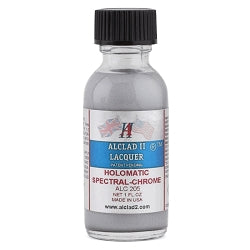 1 oz bottle of Alclad II Holomatic Spectral-Chrome lacquer paint with a silver color label, shown front view