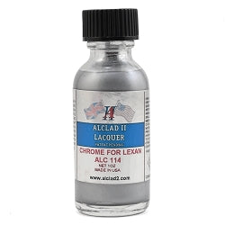 Alclad II Chrome Lacquer for Lexan in 2-ounce bottle, ideal for model finishes and refinishing projects