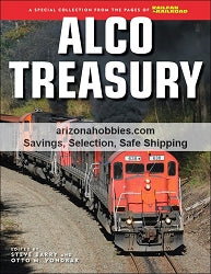 Alco Treasury book featuring red American locomotives, showcasing the history of the American Locomotive Company