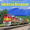 Classic American railroads book cover featuring a red Santa Fe train with mountains and trees in the background