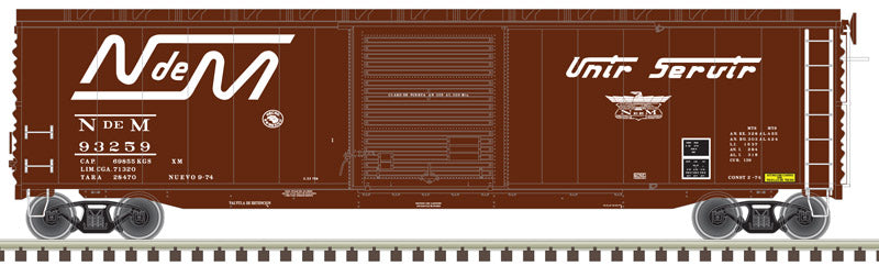 Atlas HO Scale - N de M 50' Postwar Single Door Boxcar #93259 (Brown/White) - 20 005 853