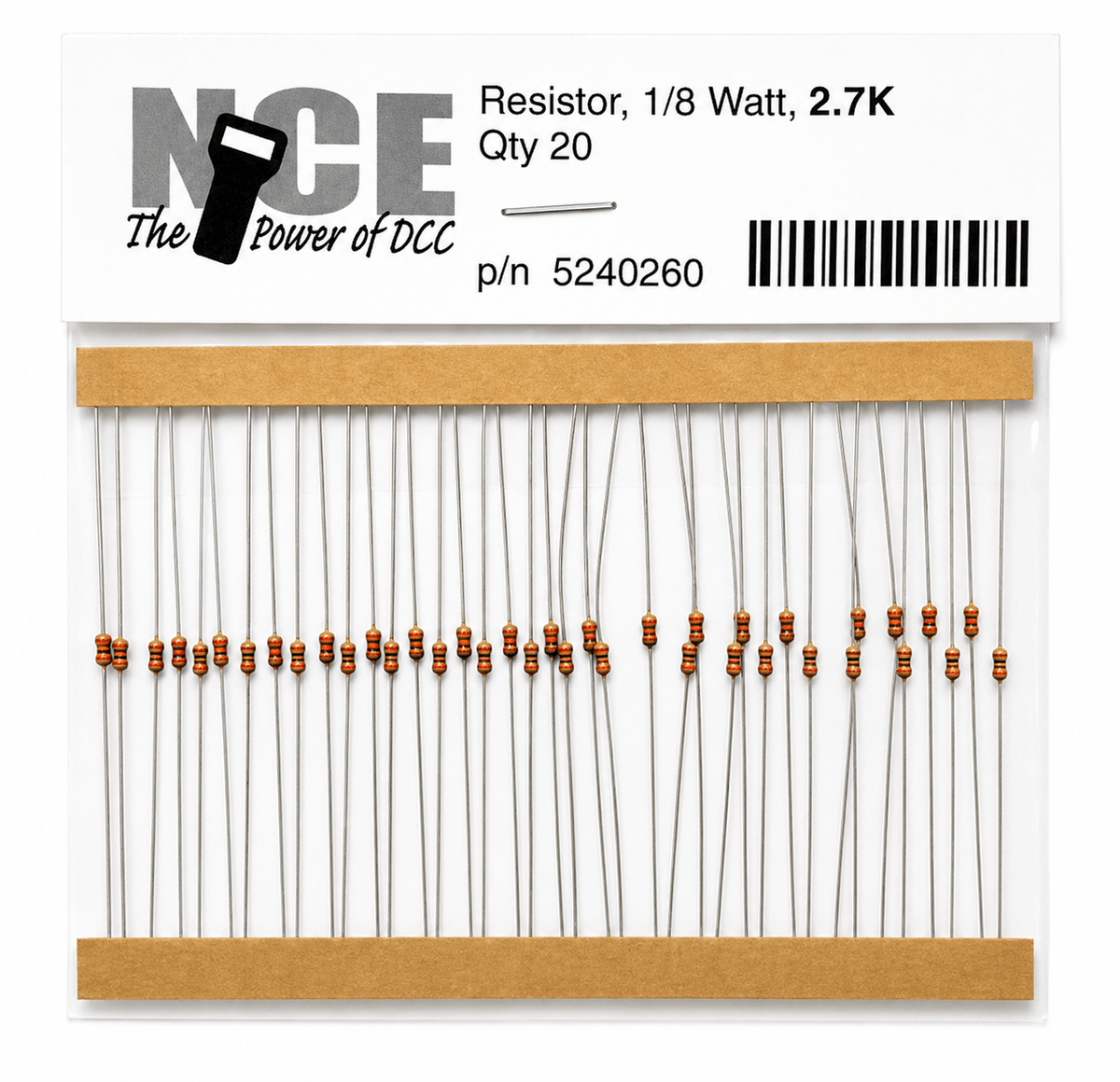 NCE 524-260 2.7K Ohm Resistors – 1/8 Watt – 20 Pack