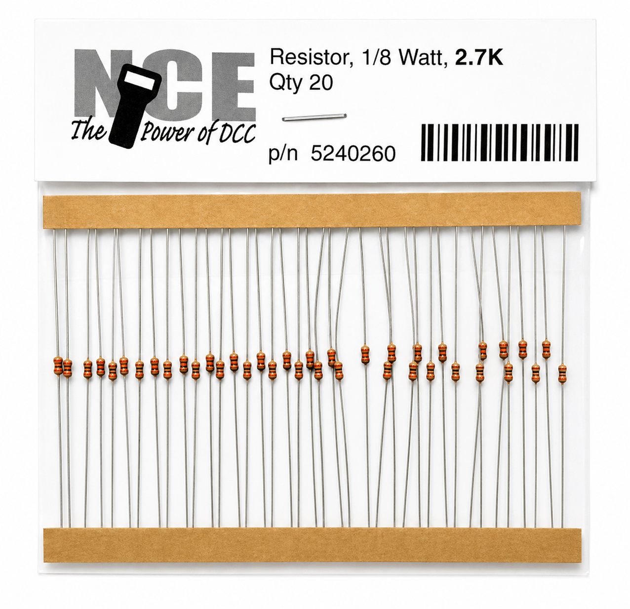 NCE 524-260 2.7K Ohm Resistors – 1/8 Watt – 20 Pack