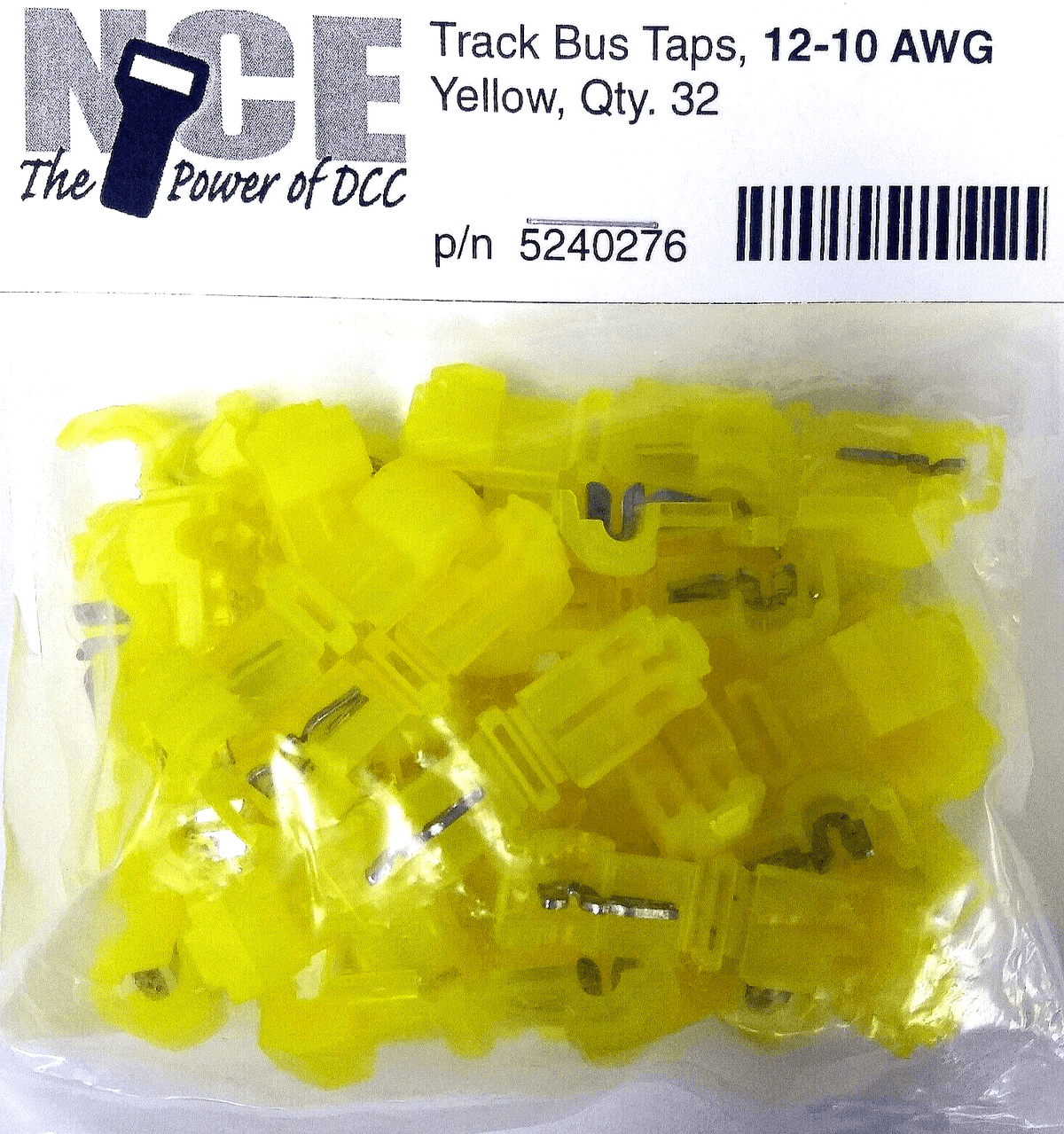 NCE 524-276 Track Bus Taps – Yellow (12–10 AWG) 32-Pack