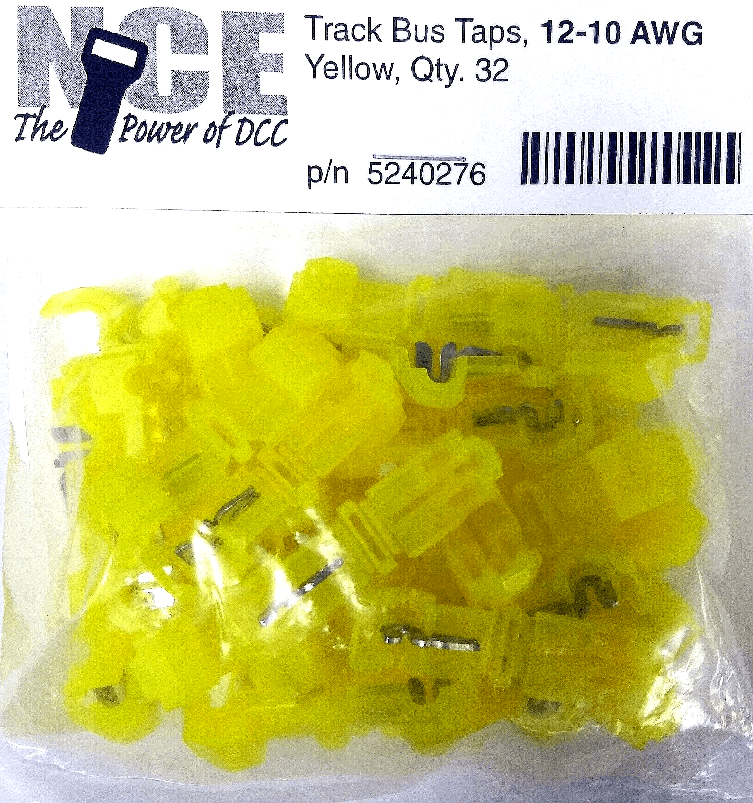 NCE 524-276 Track Bus Taps – Yellow (12–10 AWG) 32-Pack