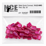 NCE 524-287 Male Quick Connect Terminals – Red (18–22 AWG) 20-Pack