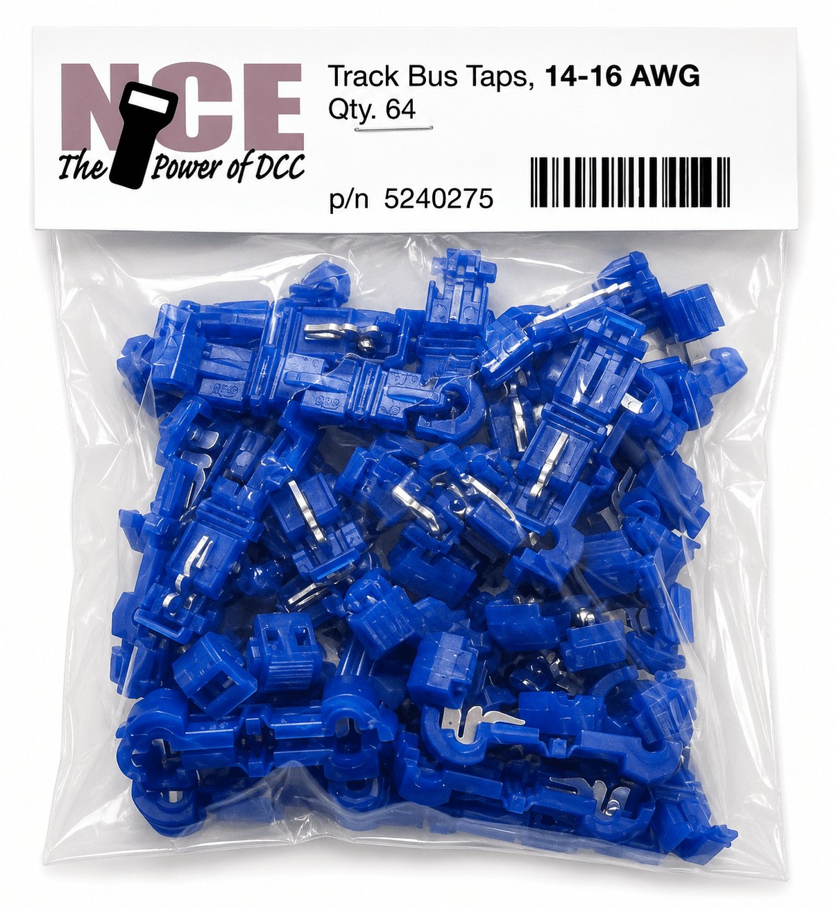 NCE 524-275 Track Bus Taps – Blue (14–16 AWG) 64-Pack