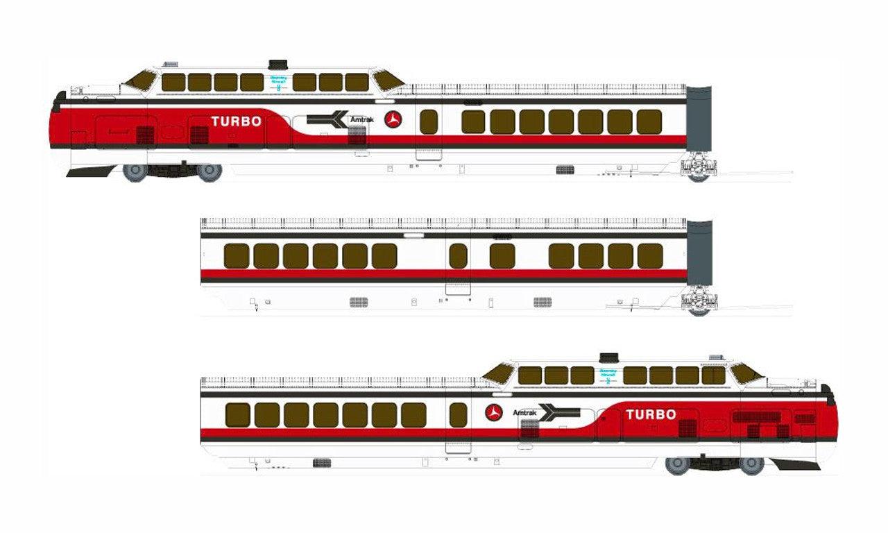 Rapido 203509 - UAC TurboTrain 3-Car Set w/ DCC and Sound Amtrak (AMTK) #50-70-51 - HO Scale - Arizona Hobbies LLC