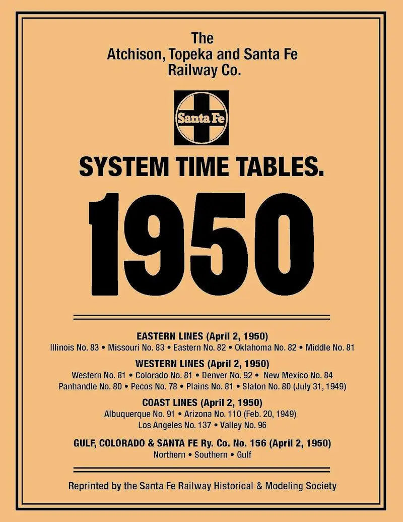 Santa Fe Railway 1950 System Time Table Reprint - Arizona Hobbies LLC