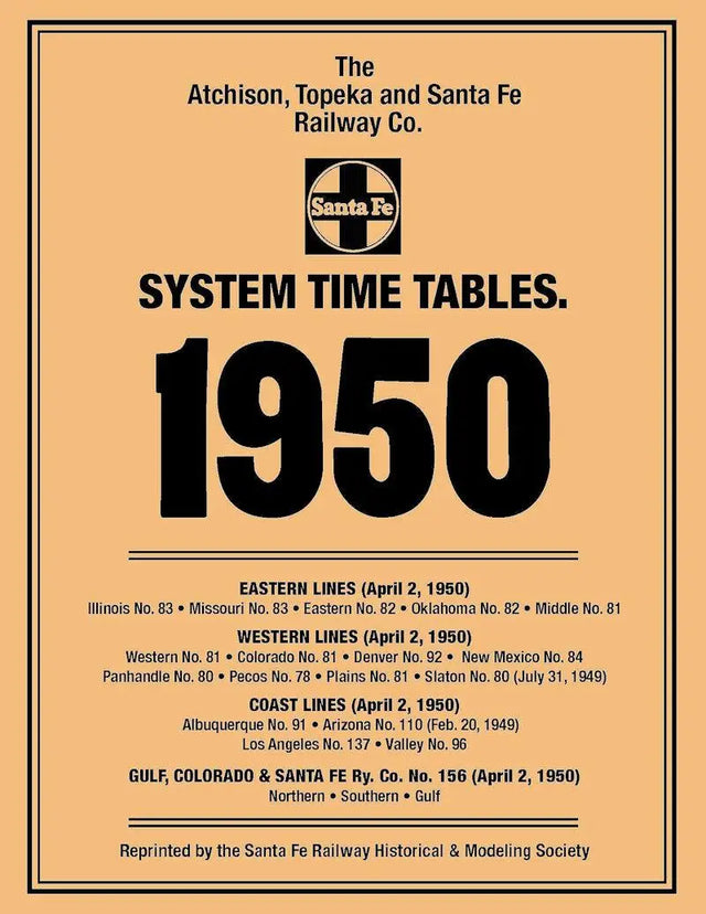 Santa Fe Railway 1950 System Time Table Reprint - Arizona Hobbies LLC
