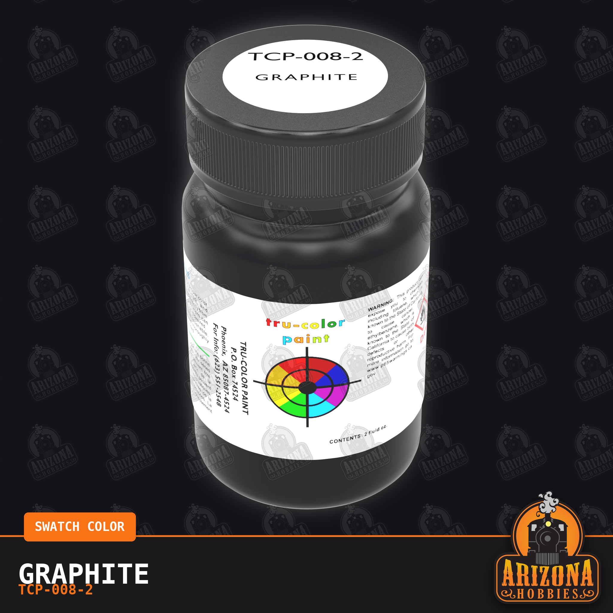 GRAPHITE 2-oz bottle (Airbrush-ready) Tru-Color Paint SPECIAL ORDER ONLY -  bottle image and color swatch