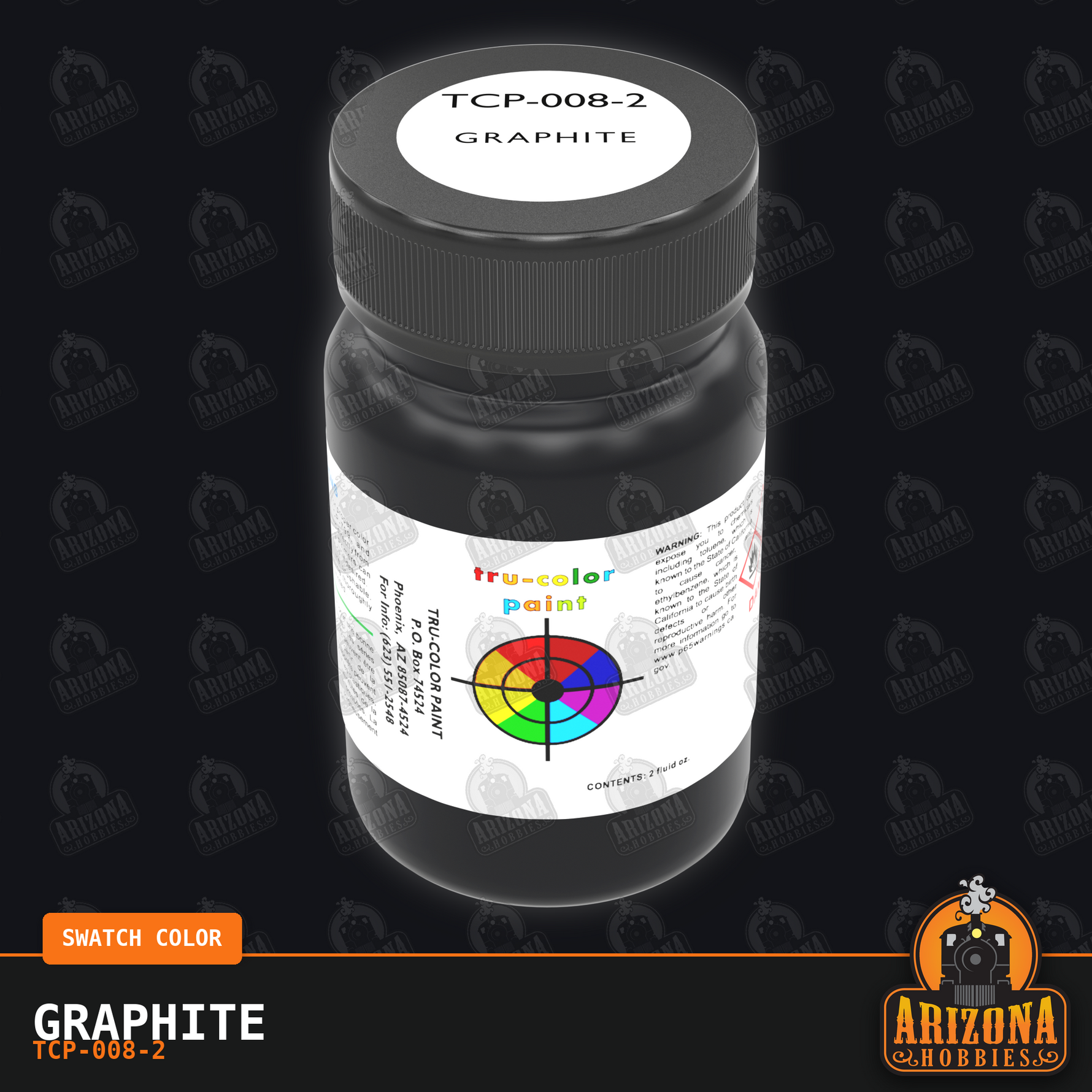 GRAPHITE 2-oz bottle (Airbrush-ready) Tru-Color Paint SPECIAL ORDER ONLY -  bottle image and color swatch