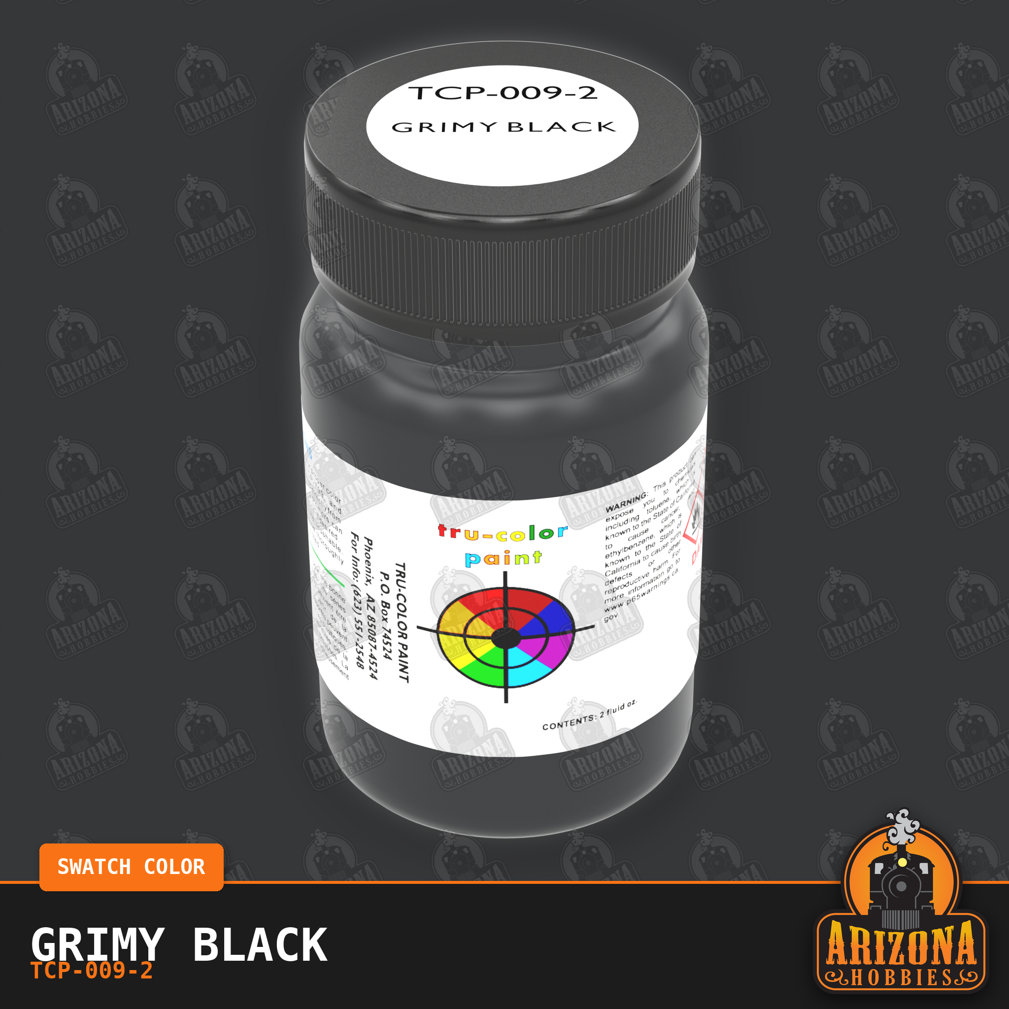 GRIMY BLACK 2-oz bottle (Airbrush-ready) Tru-Color Paint SPECIAL ORDER ONLY -  bottle image and color swatch