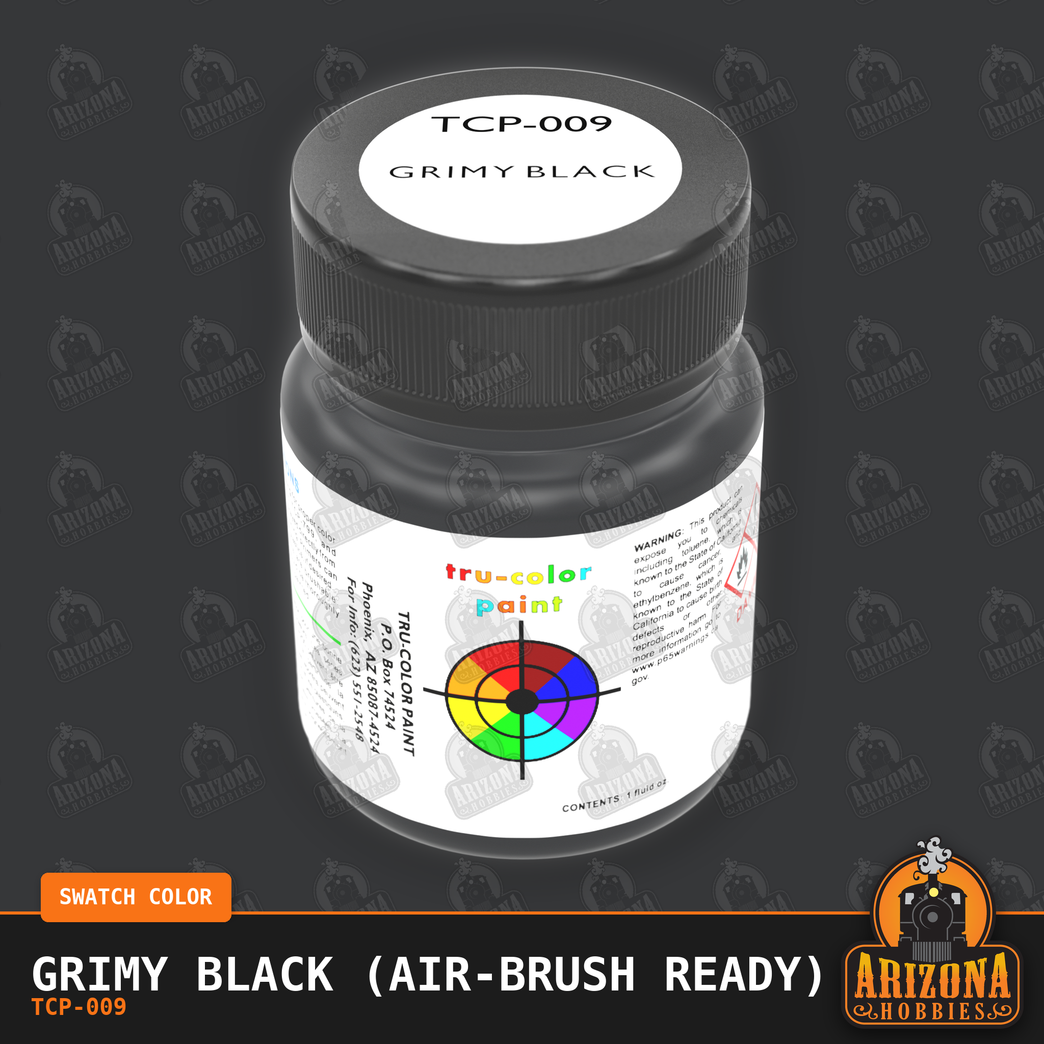 GRIMY BLACK 1-oz bottle (Airbrush-ready) Tru-Color Paint -  bottle image and color swatch