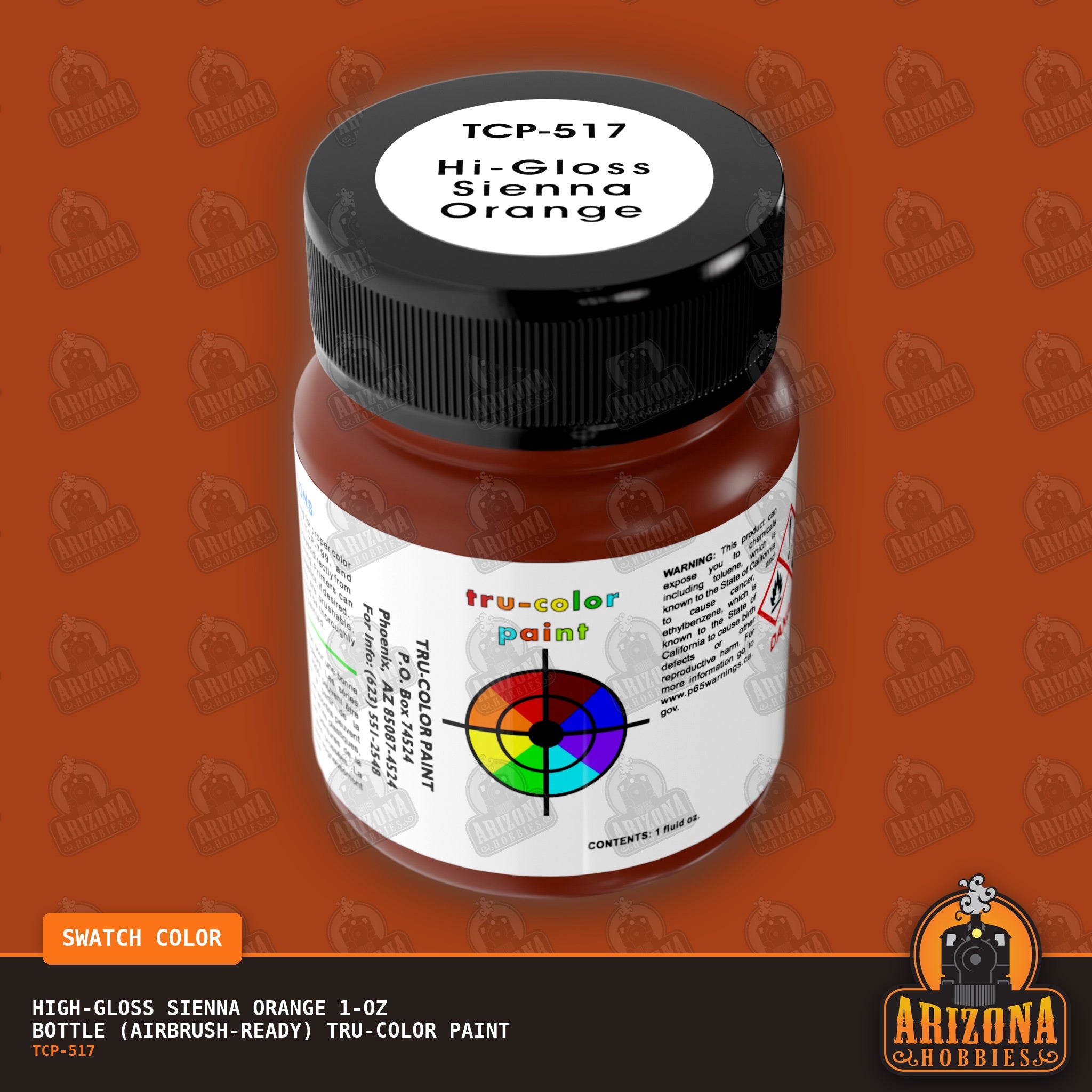 High-Gloss SIENNA ORANGE 1-oz bottle (Airbrush-ready) Tru-Color Paint