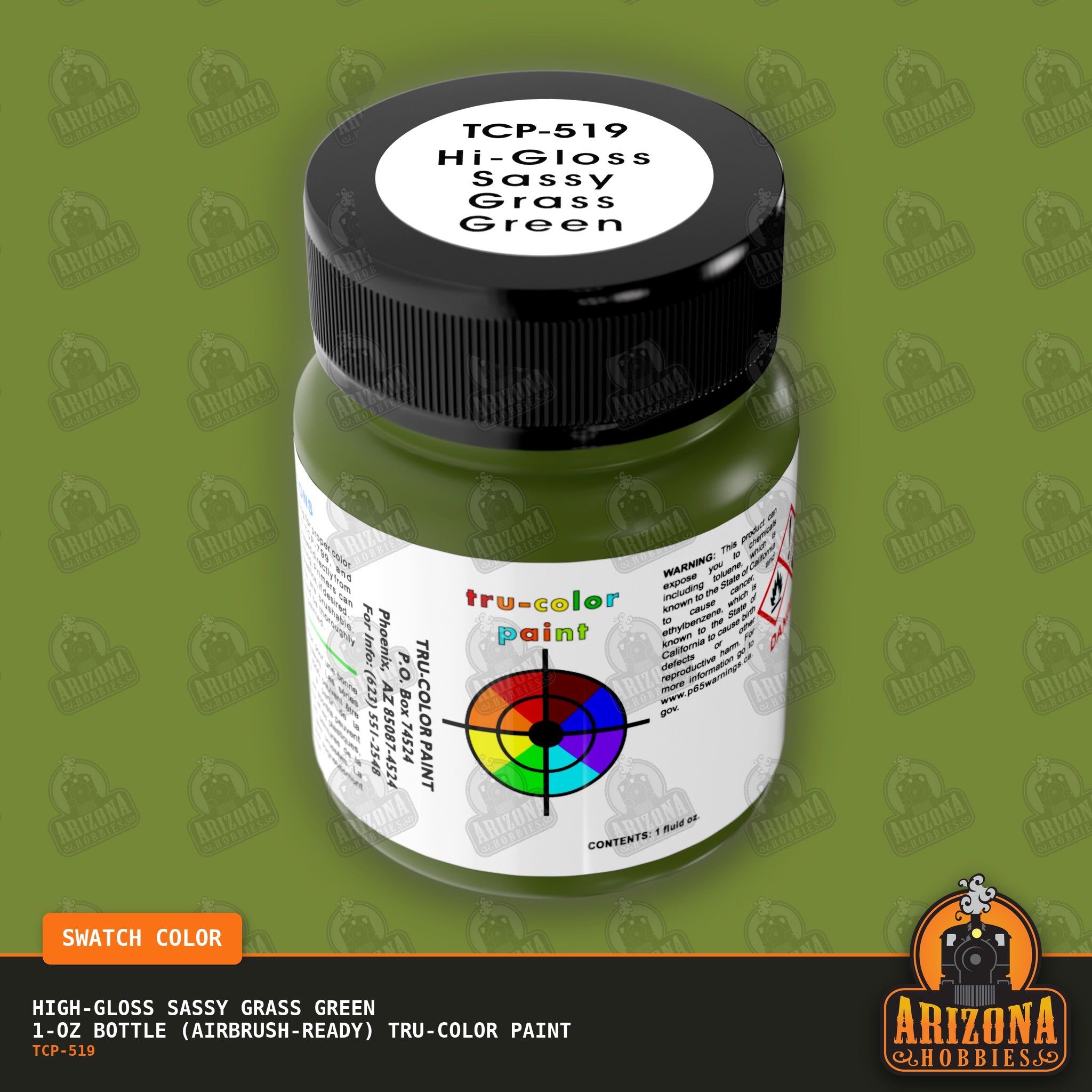 High-Gloss SASSY GRASS GREEN 1-oz bottle (Airbrush-ready) Tru-Color Paint