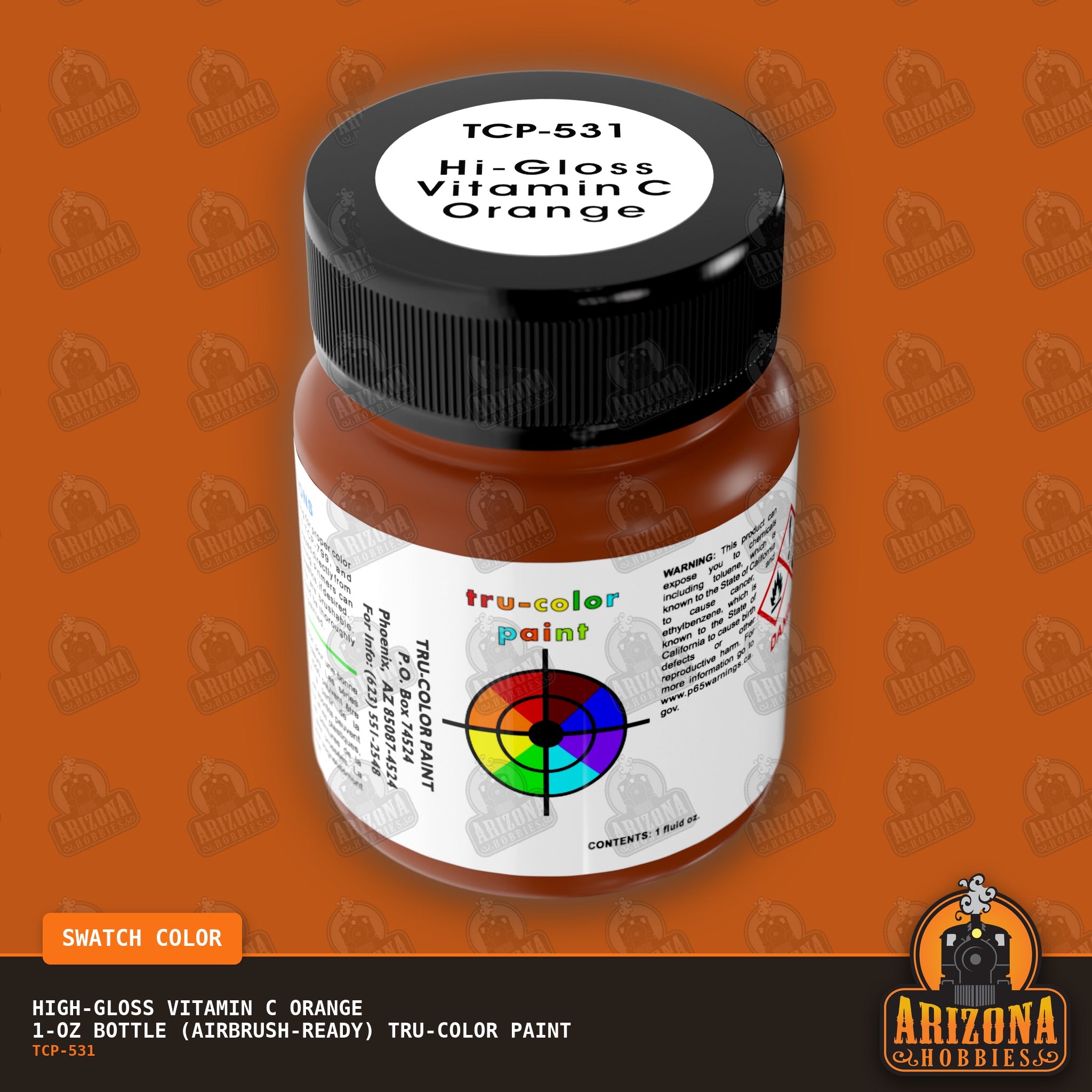 High-Gloss VITAMIN C ORANGE 1-oz bottle (Airbrush-ready) Tru-Color Paint
