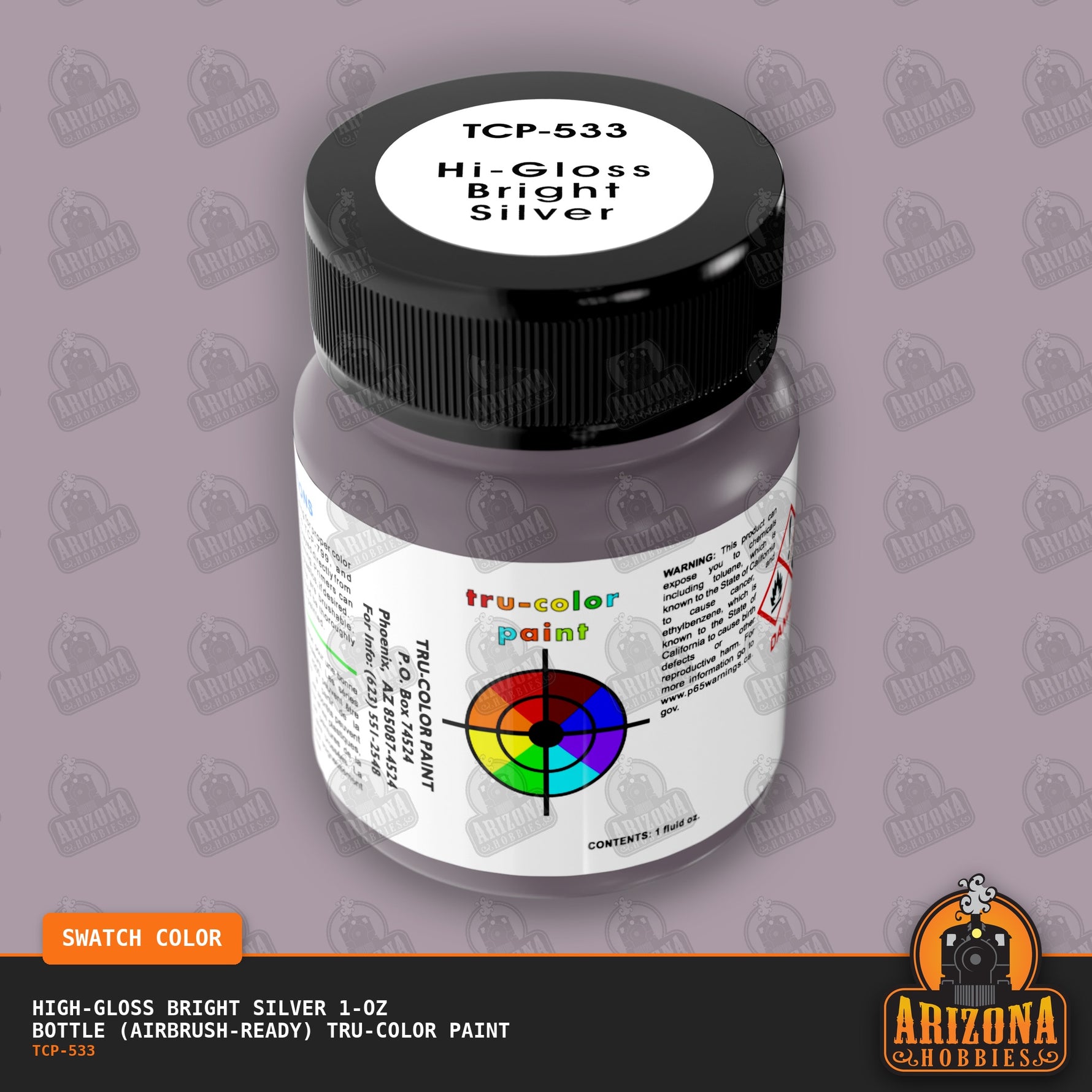 High-Gloss BRIGHT SILVER 1-oz bottle (Airbrush-ready) Tru-Color Paint