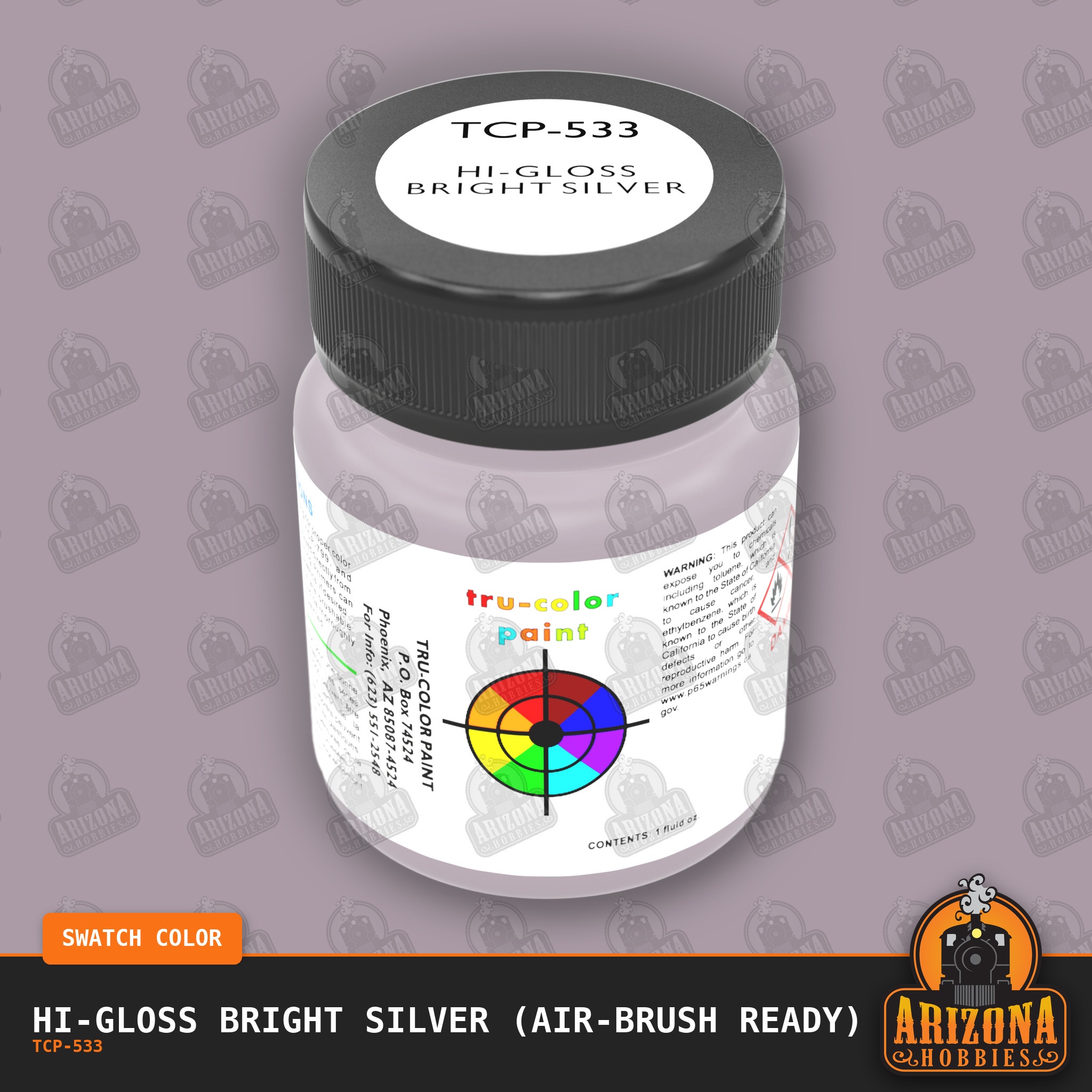 High-Gloss BRIGHT SILVER 1-oz bottle (Air-brush) Tru-Color Paint