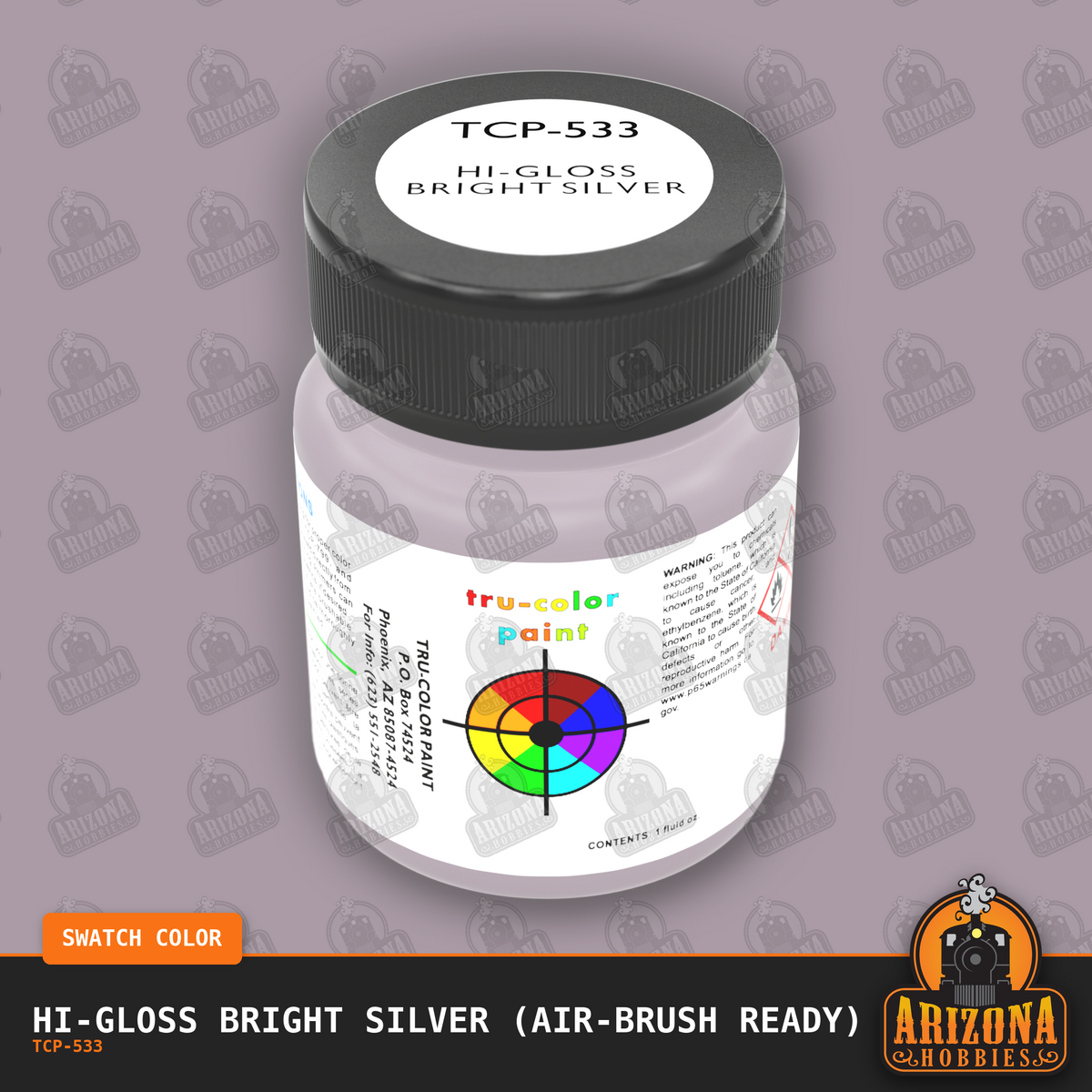 High-Gloss BRIGHT SILVER 1-oz bottle (Air-brush) Tru-Color Paint