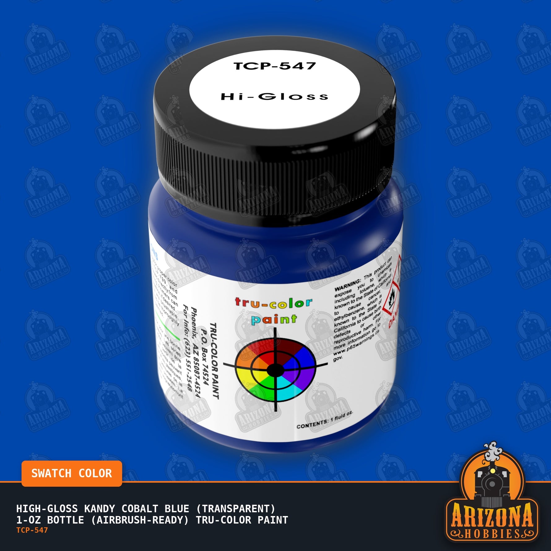 High-Gloss KANDY COBALT BLUE (Transparent) 1-oz bottle (Airbrush-ready) Tru-Color Paint