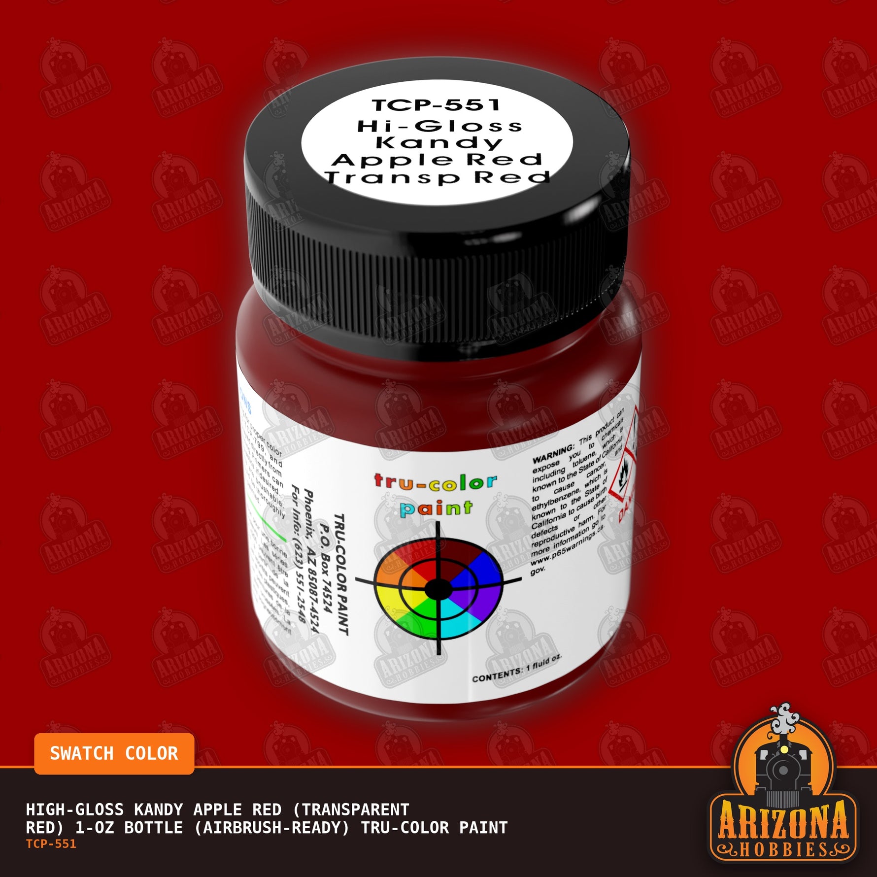 High-Gloss KANDY APPLE RED (TRANSPARENT RED) 1-oz bottle (Airbrush-ready) Tru-Color Paint