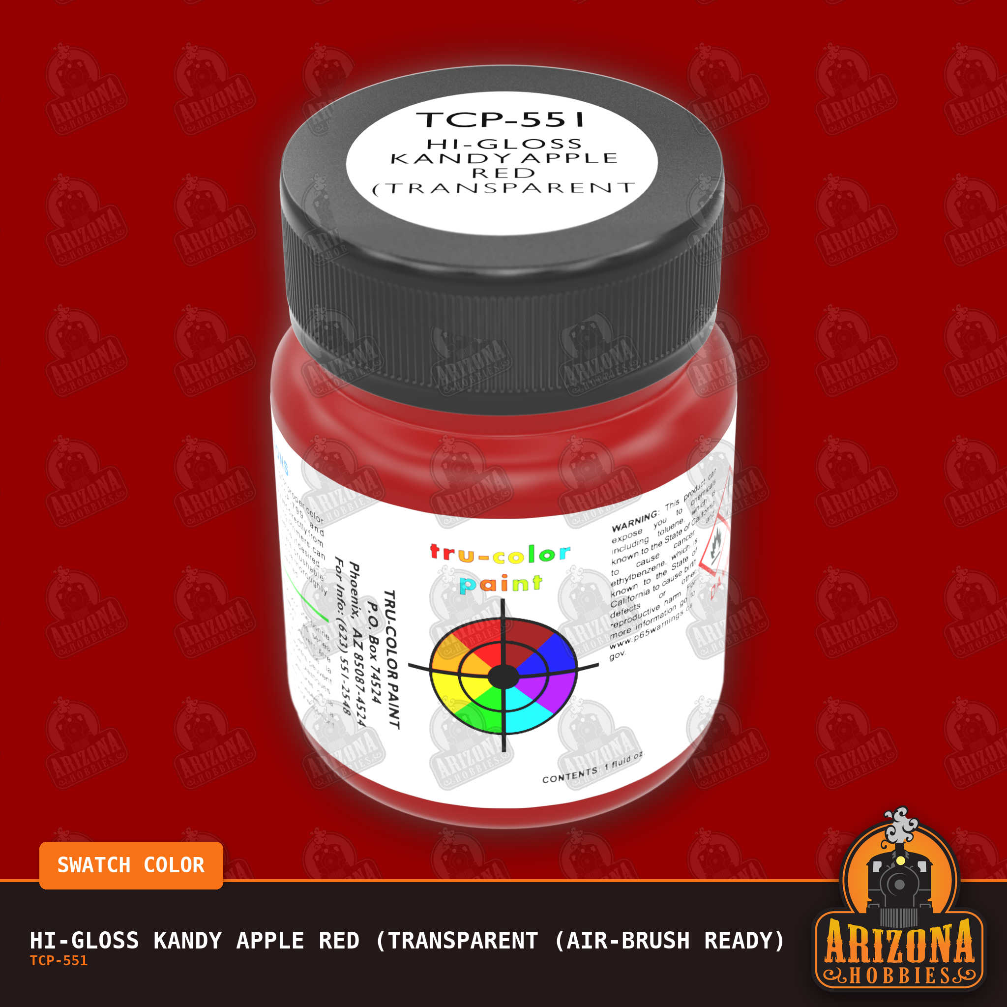 High-Gloss KANDY APPLE RED (TRANSPARENT RED) 1-oz bottle (Air-brush) Tru-Color Paint