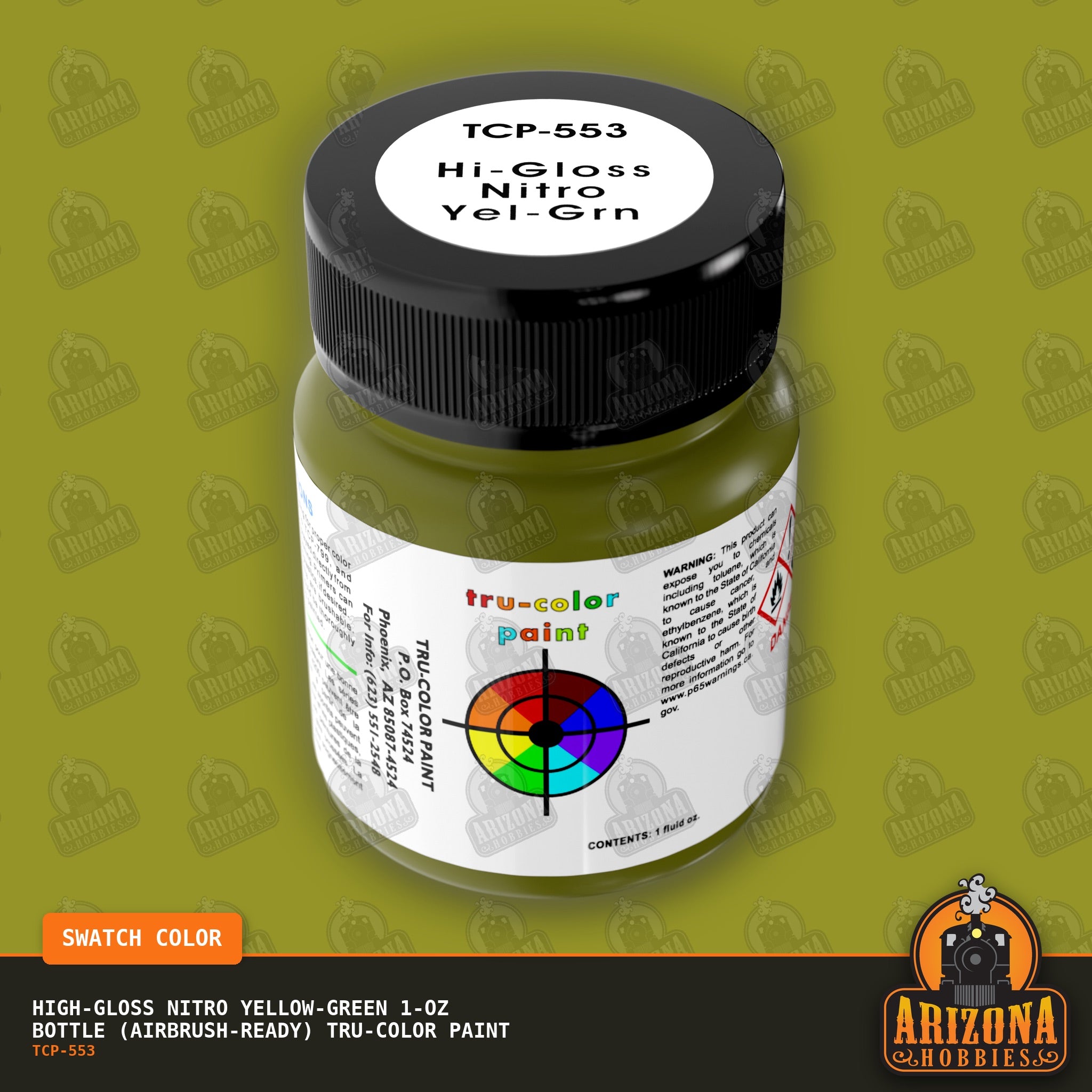 High-Gloss NITRO YELLOW-GREEN 1-oz bottle (Airbrush-ready) Tru-Color Paint