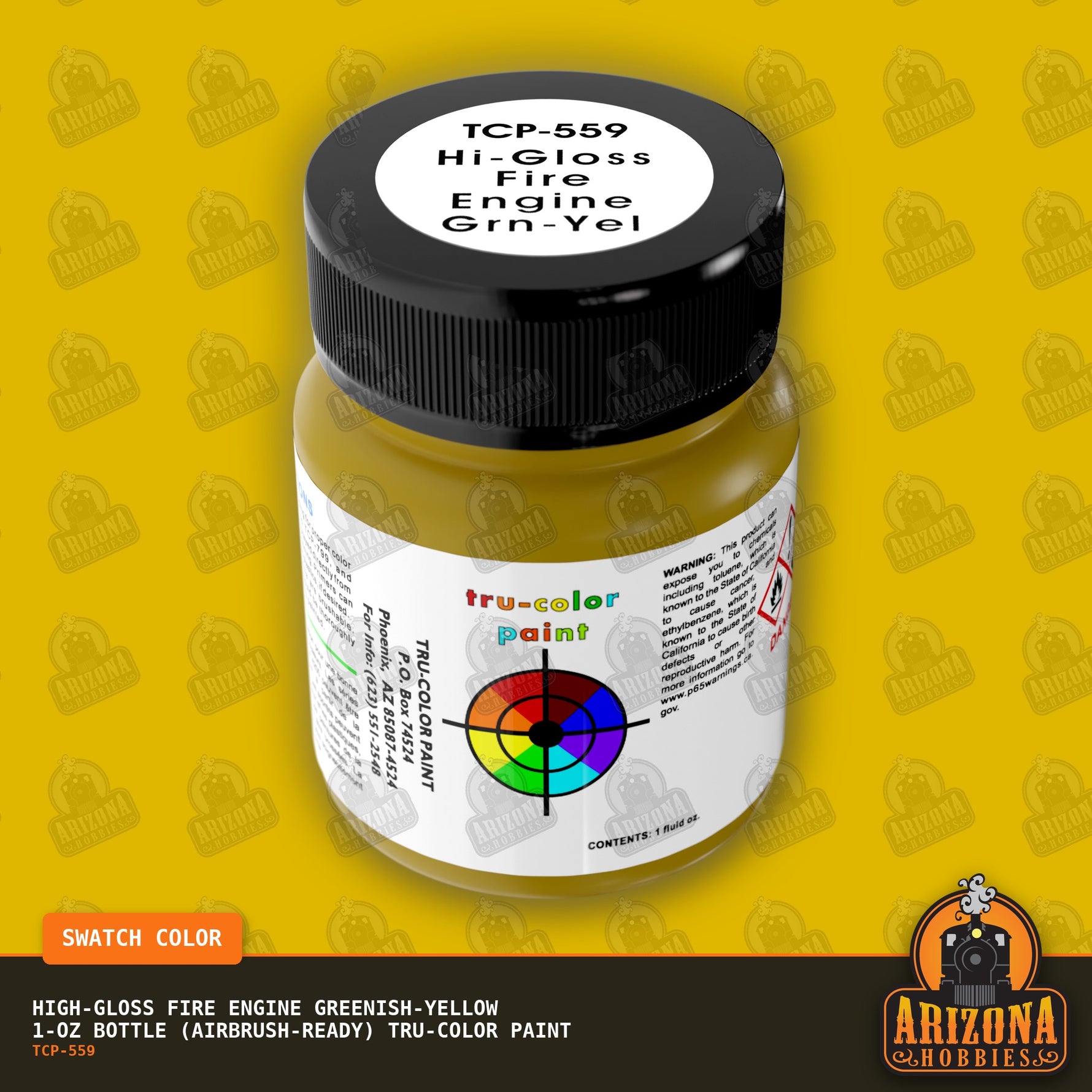 High-Gloss FIRE ENGINE GREENISH-YELLOW 1-oz bottle (Airbrush-ready) Tru-Color Paint