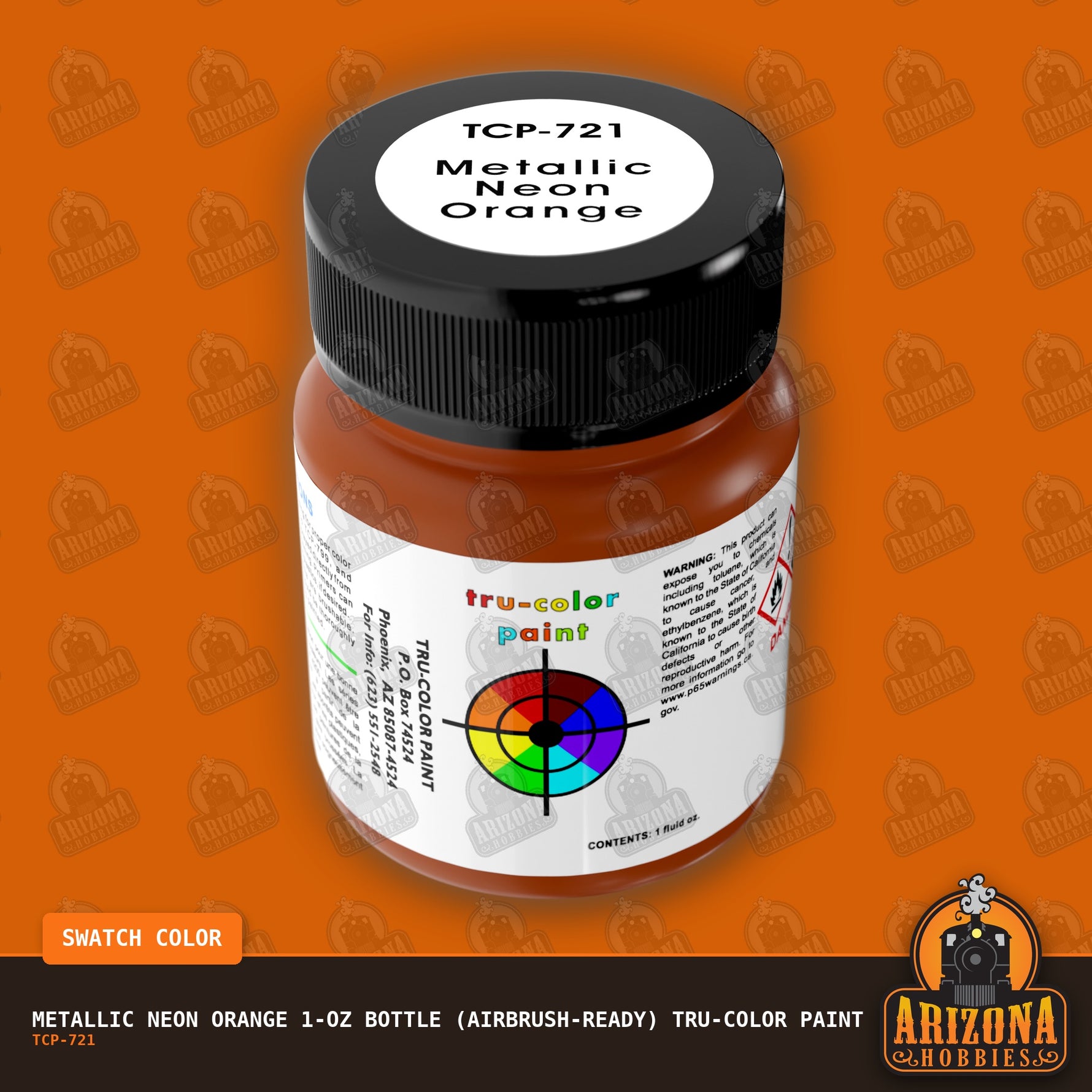 Metallic NEON ORANGE 1-oz bottle (Airbrush-ready) Tru-Color Paint