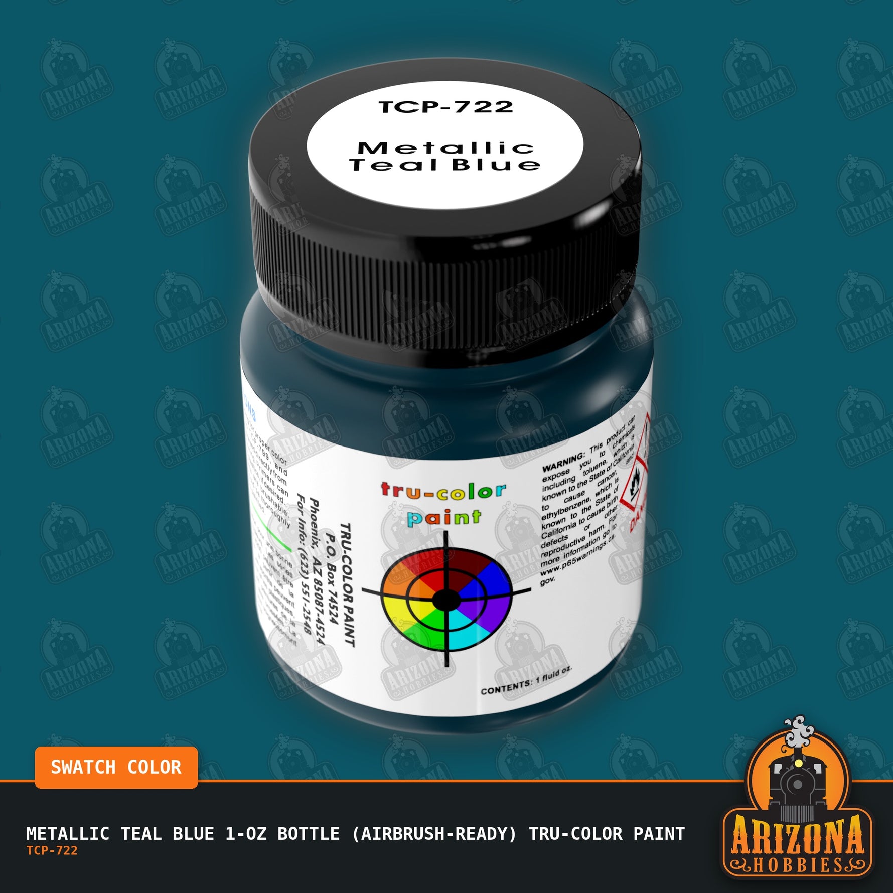 Metallic TEAL BLUE 1-oz bottle (Airbrush-ready) Tru-Color Paint