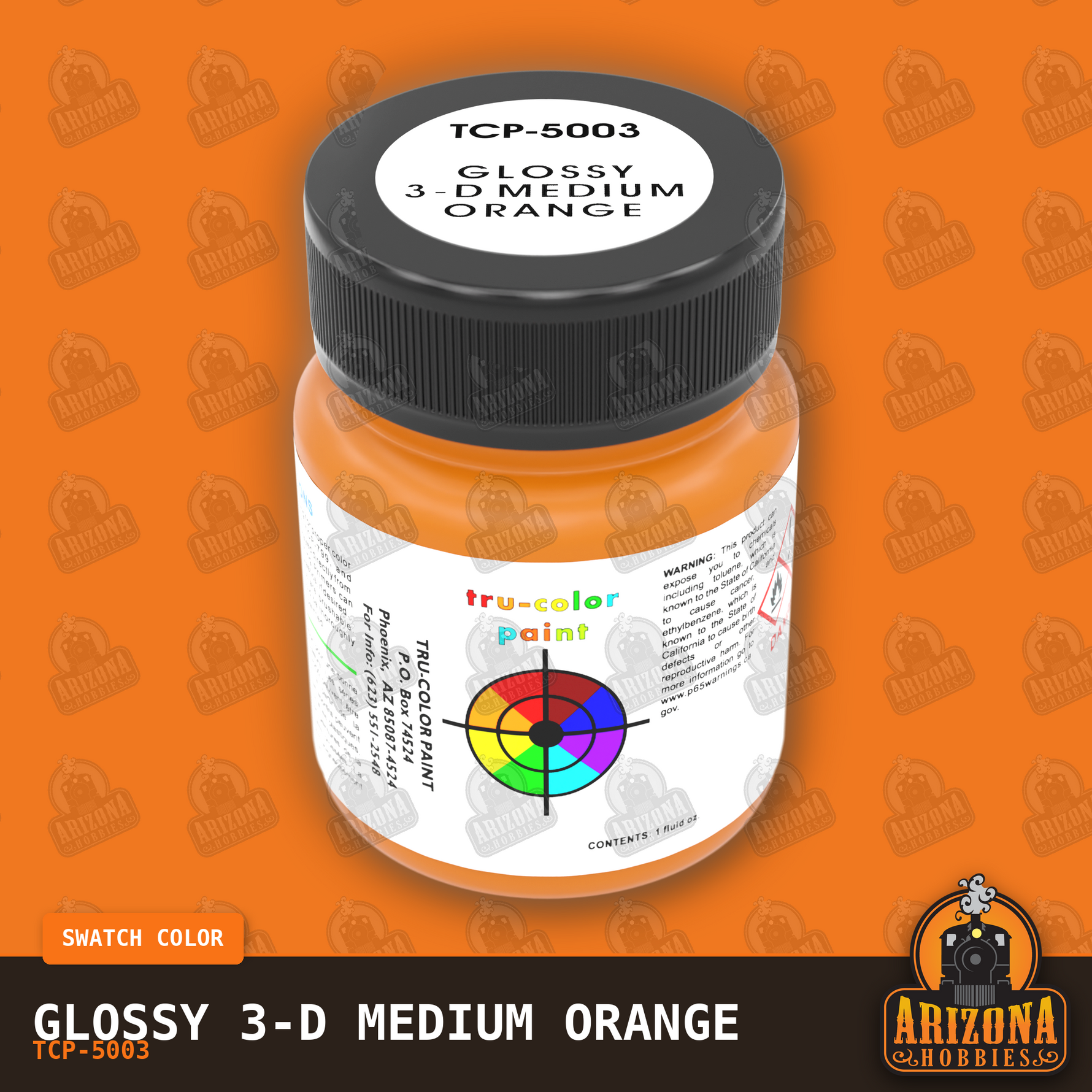 Glossy 3-D MEDIUM ORANGE 1-oz bottle (Airbrush-ready) Tru-Color Paint