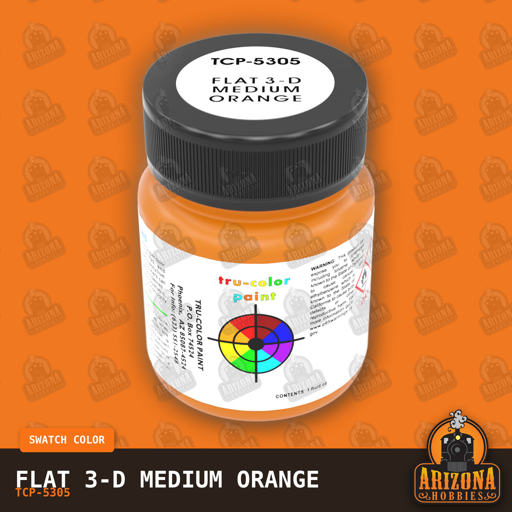 Flat 3-D MEDIUM ORANGE 1-oz bottle (Brush-ready) Tru-Color Paint