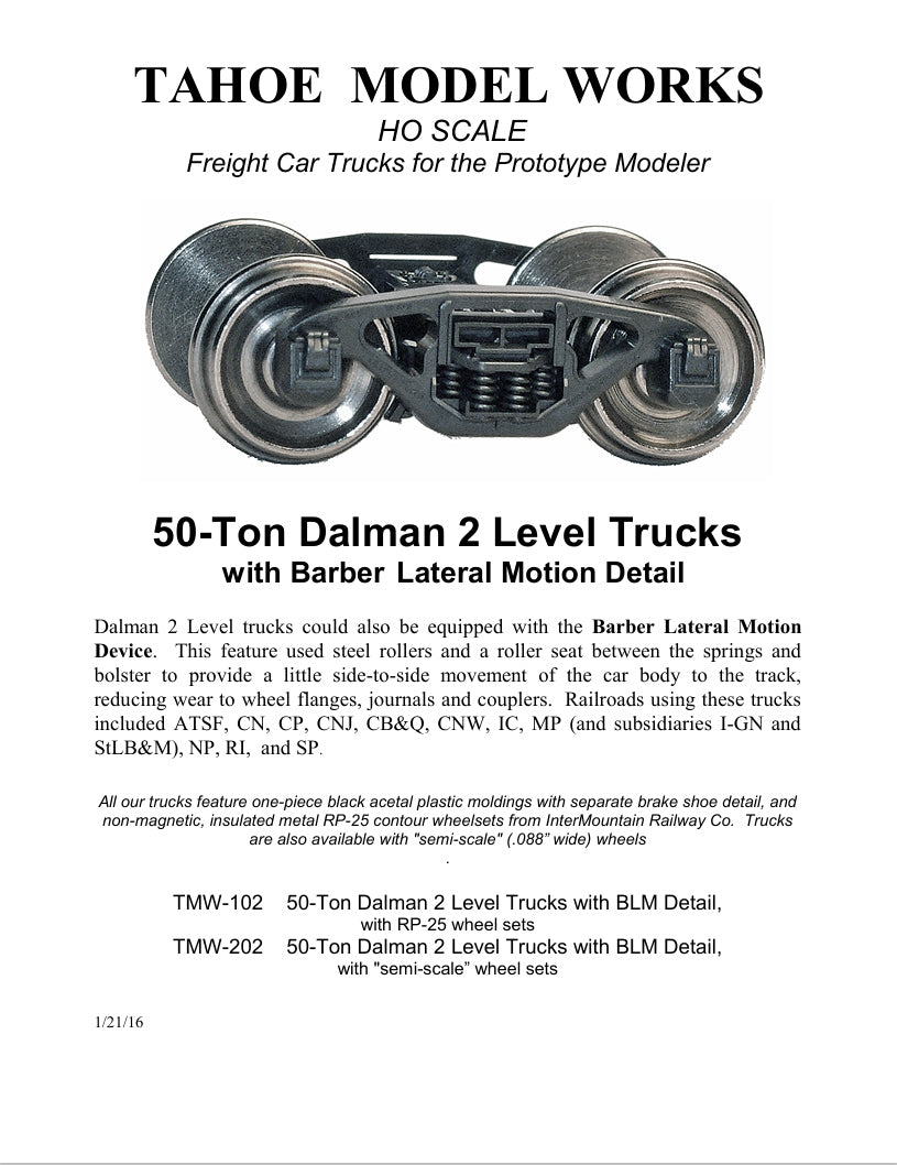 HO Dalman Trucks w/Lateral-Motion Detail w/RP-25 wheelsets (two trucks)