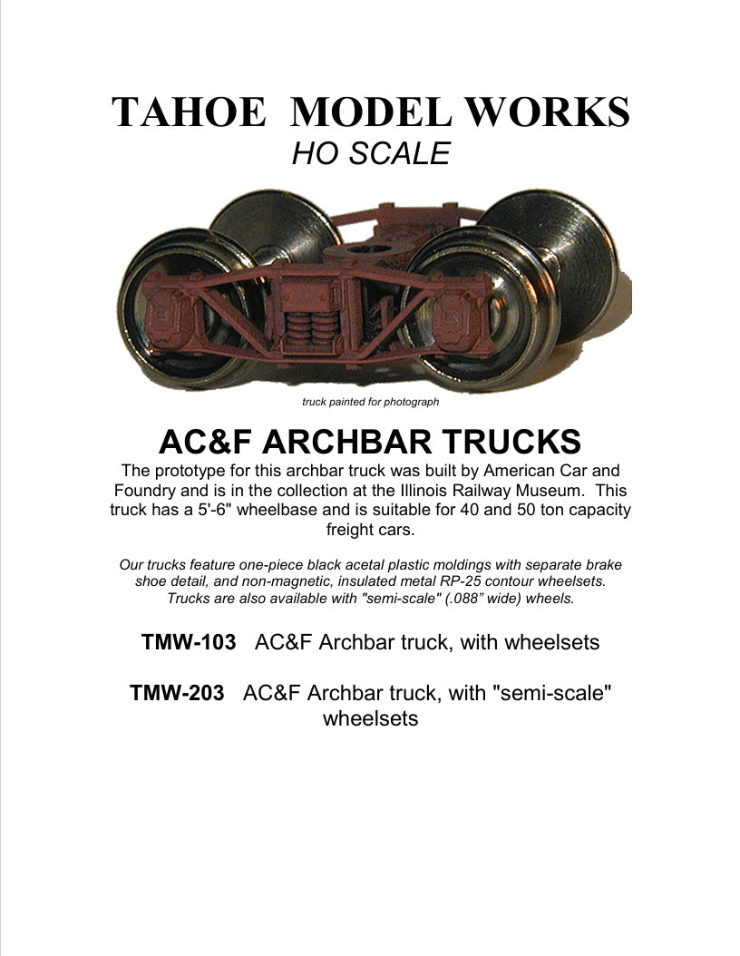 HO AC&F Arch Bar Trucks w/RP-25 wheelsets (two trucks)