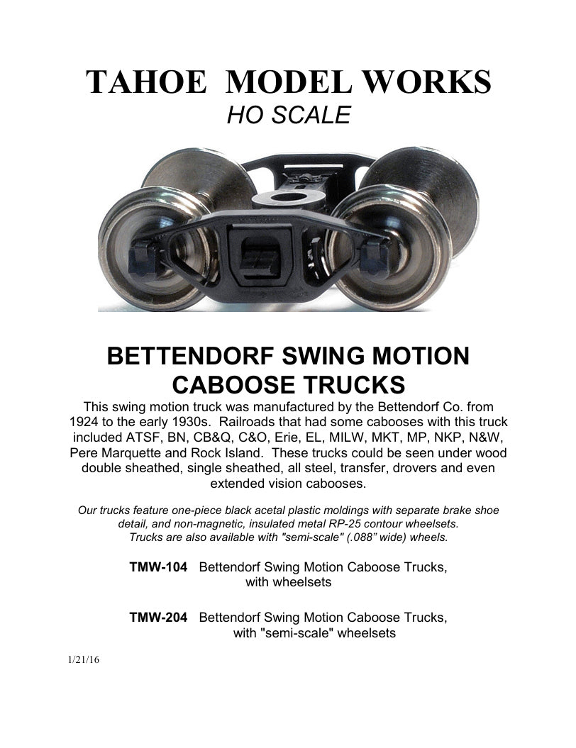 HO Bettendorf Swing-Motion Caboose Trucks w/RP-25 wheelsets (two trucks)