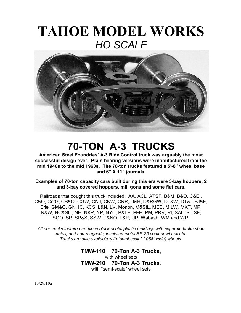 HO 70-ton A-3 Ride-Control Trucks w/RP-25 wheelsets (two trucks)