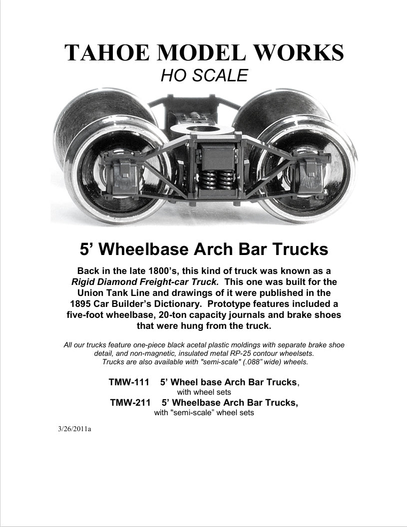 HO 5 ft. Wheelbase Arch Bar Trucks w/RP-25 wheelsets (two trucks)