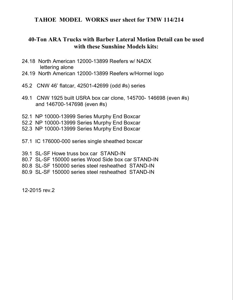 HO 40-ton ARA Trucks w/Barber Lateral-Motion Detail w/RP-25 wheelsets (two trucks)