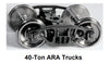 HO 40-ton ARA Trucks w/RP-25 wheelsets (two trucks)