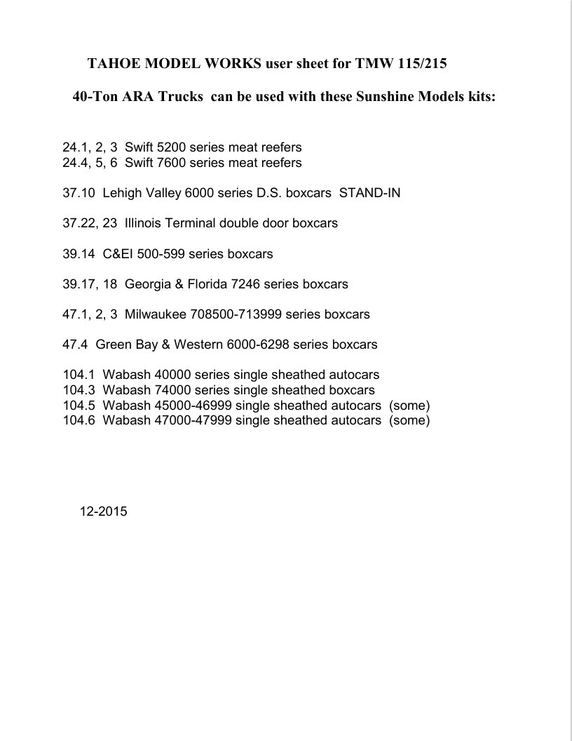 HO 40-ton ARA Trucks w/RP-25 wheelsets (two trucks)