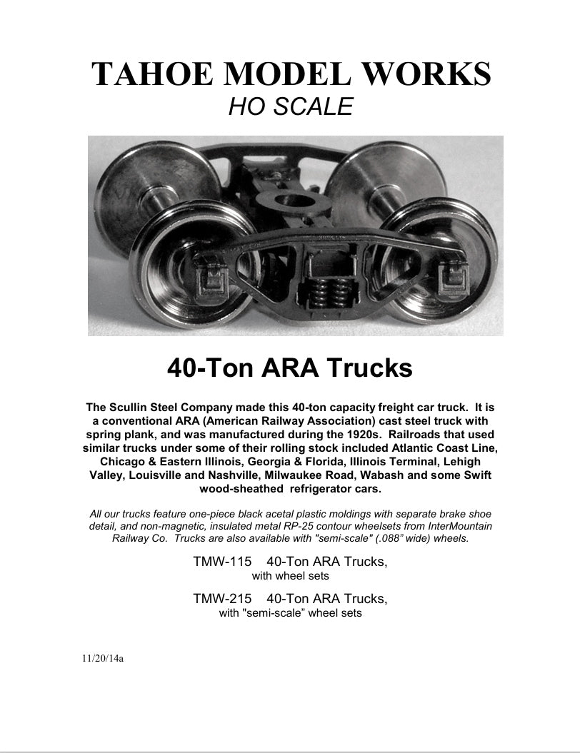 HO 40-ton ARA Trucks w/RP-25 wheelsets (two trucks)