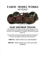 HO AC&F Arch Bar Trucks w/semi-scale wheelsets (two trucks)