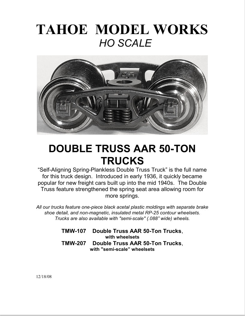 HO Double-Truss AAR 50-ton Trucks w/semi-scale wheelsets (two trucks)